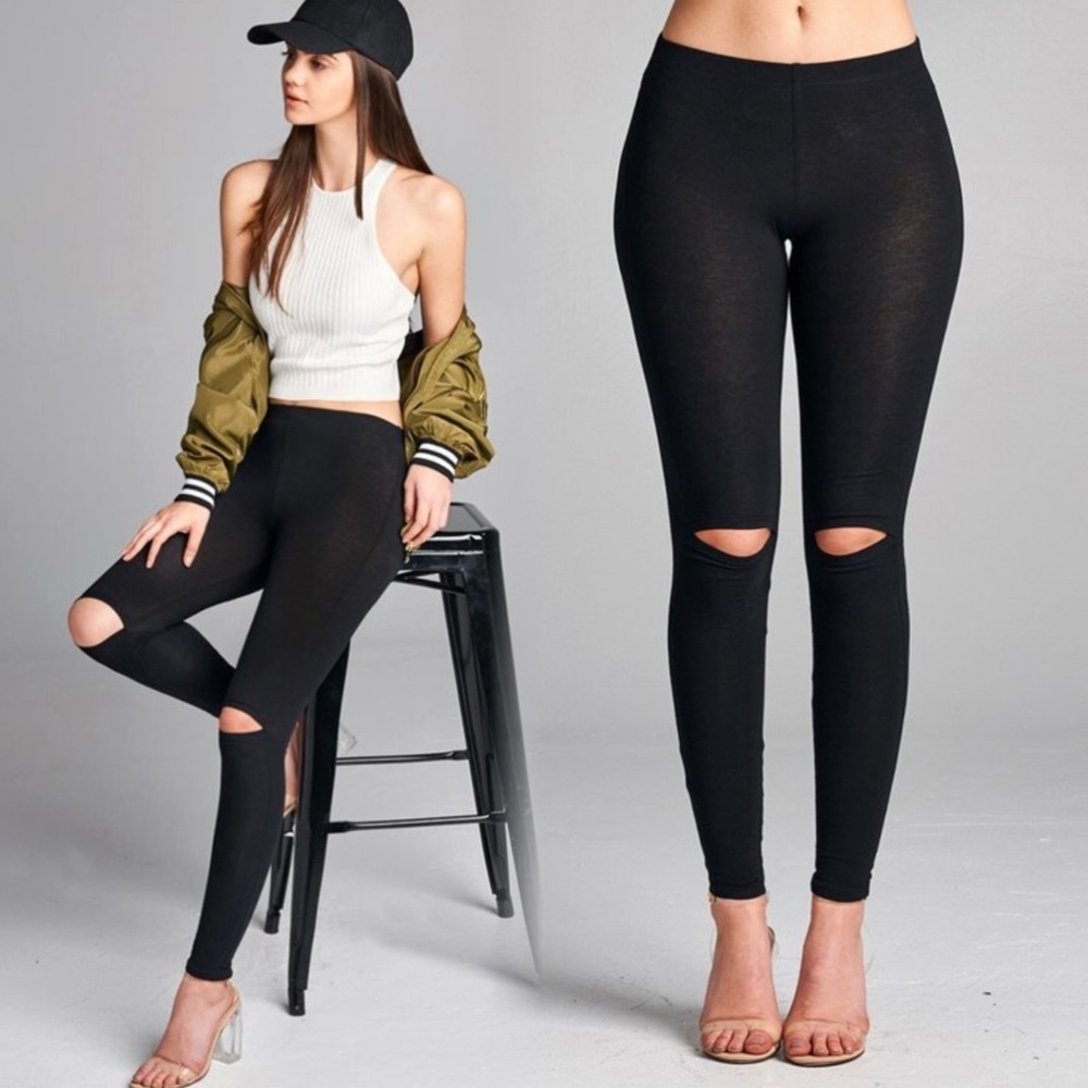 Black Women's Leggings with Knee Cutouts